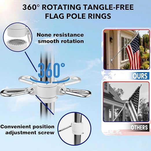 Doulami Flag Pole for Outside House, 6FT Silver 5-Section Tangle Free Spinning Stainless Steel Flagpole Kit with Adjustable Bracket, Heavy Duty Rustproof Outdoor Flag Poles for Residential Gard