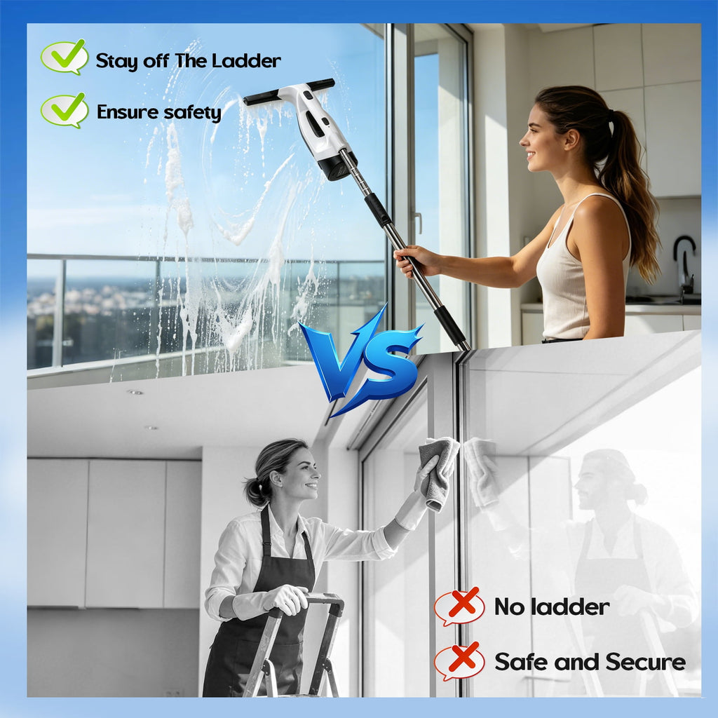 Window Vacuum Squeegee with 31-40" Extension Pole, 2000Pa Electric Window Cleaner Tool with 150ml Tank, 2200mAh Cordless Window Vacuum for Windows, Shower Doors, Mirrors and Tiles