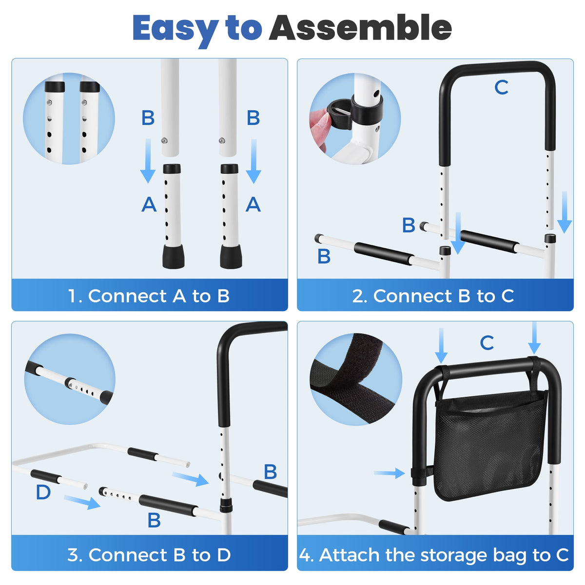 Doulami Bed Assist Rail for Elderly Adults Height Adjustable Bedside Standing Bar for Seniors Safety Bed Handle with Leg Fall Prevent Grab Bar with Storage Pocket