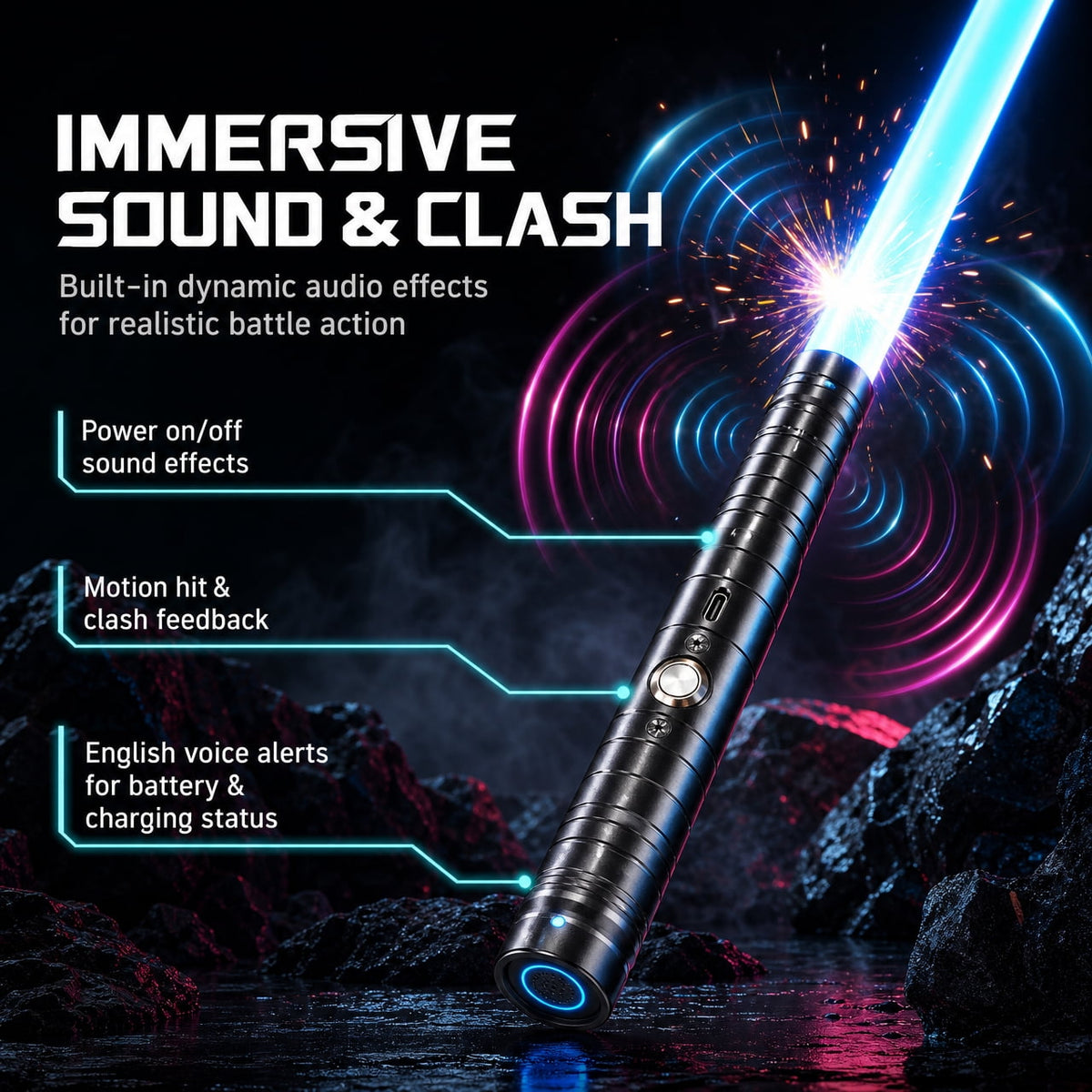 Doulami LED Light Sword, 15-Color Rechargeable with Sound & Clash Effects, Metal Hilt USB Charging, 30.7" Cosplay Collectible