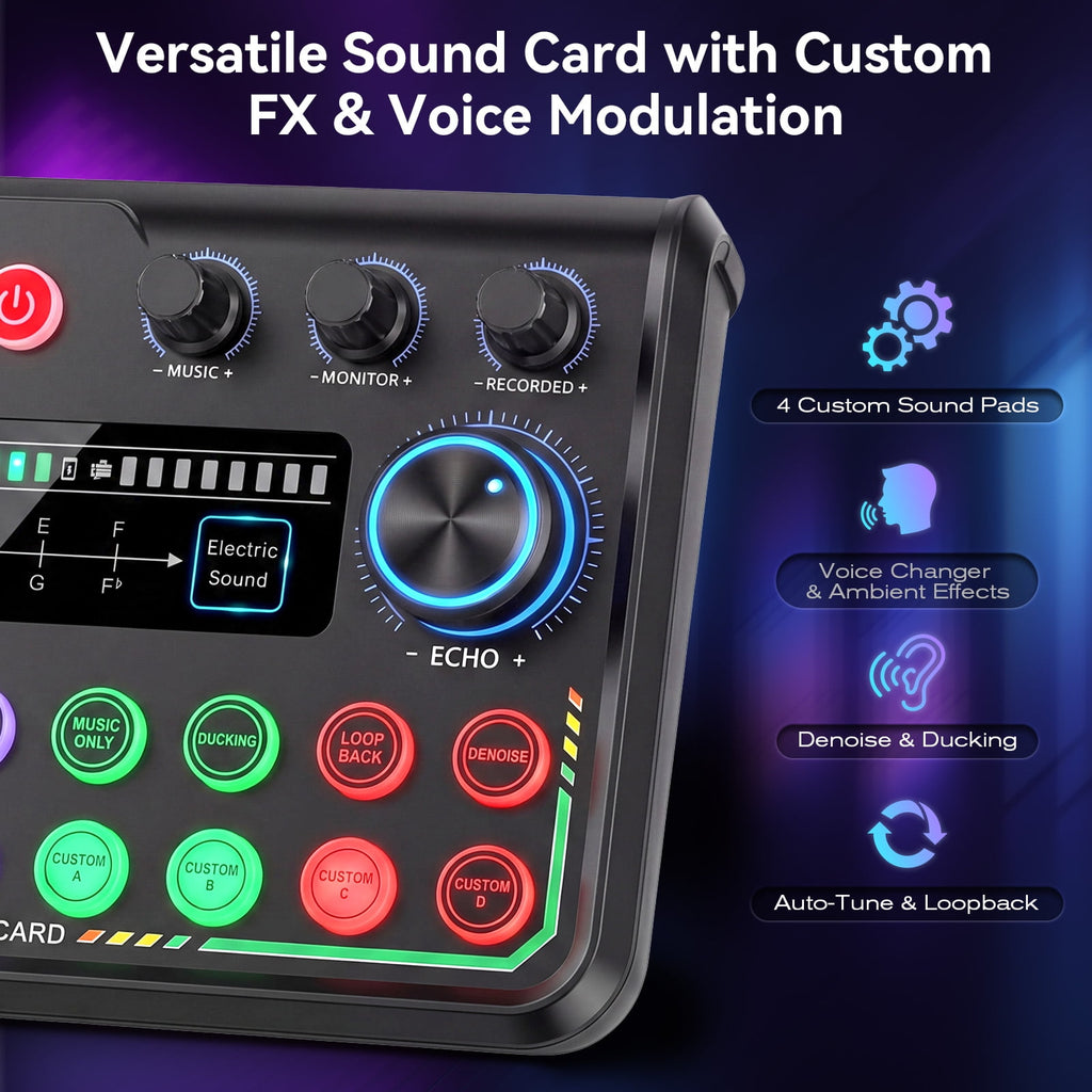 DOULAMI Podcast Equipment Bundle, 2 Condenser Microphones with Audio Interface Mixer, Sound Card, Voice Changer, Boom Arm for PC Phone Streaming Recording