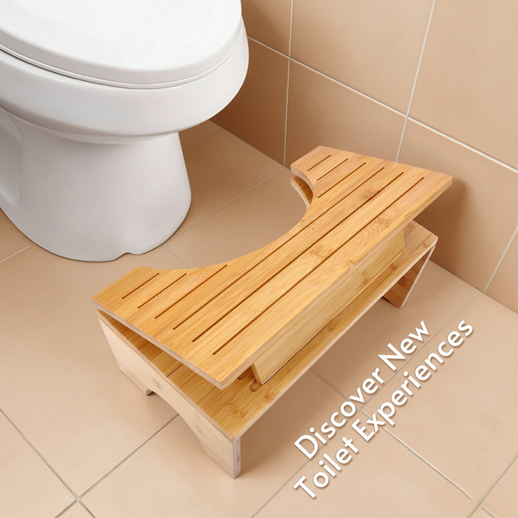 Doulami Bamboo Toilet Stool Foldable, 7" & 9" Adjustable Height Bathroom Toilet Step Stool