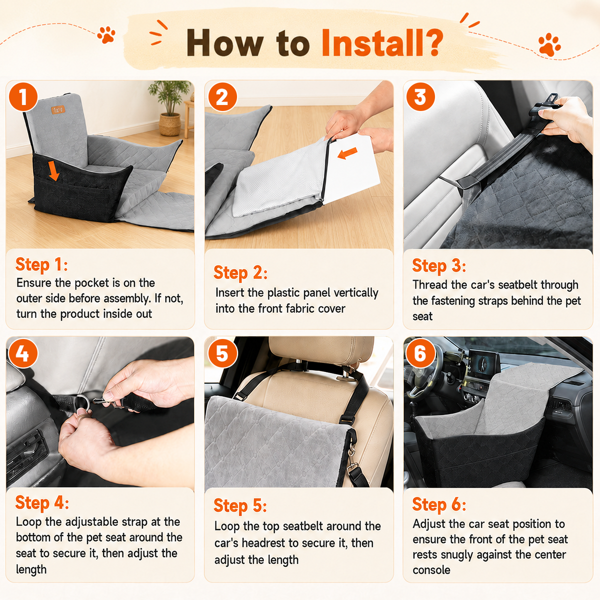 Doulami Dog Car Seat, Dog Booster Car Seats for Small & Medium Breeds Up to 35lbs, Fully Detachable and Washable, Soft Foam Pet Car seat with 2 Storage Pockets & 3 Safety Belts, Black & Gray