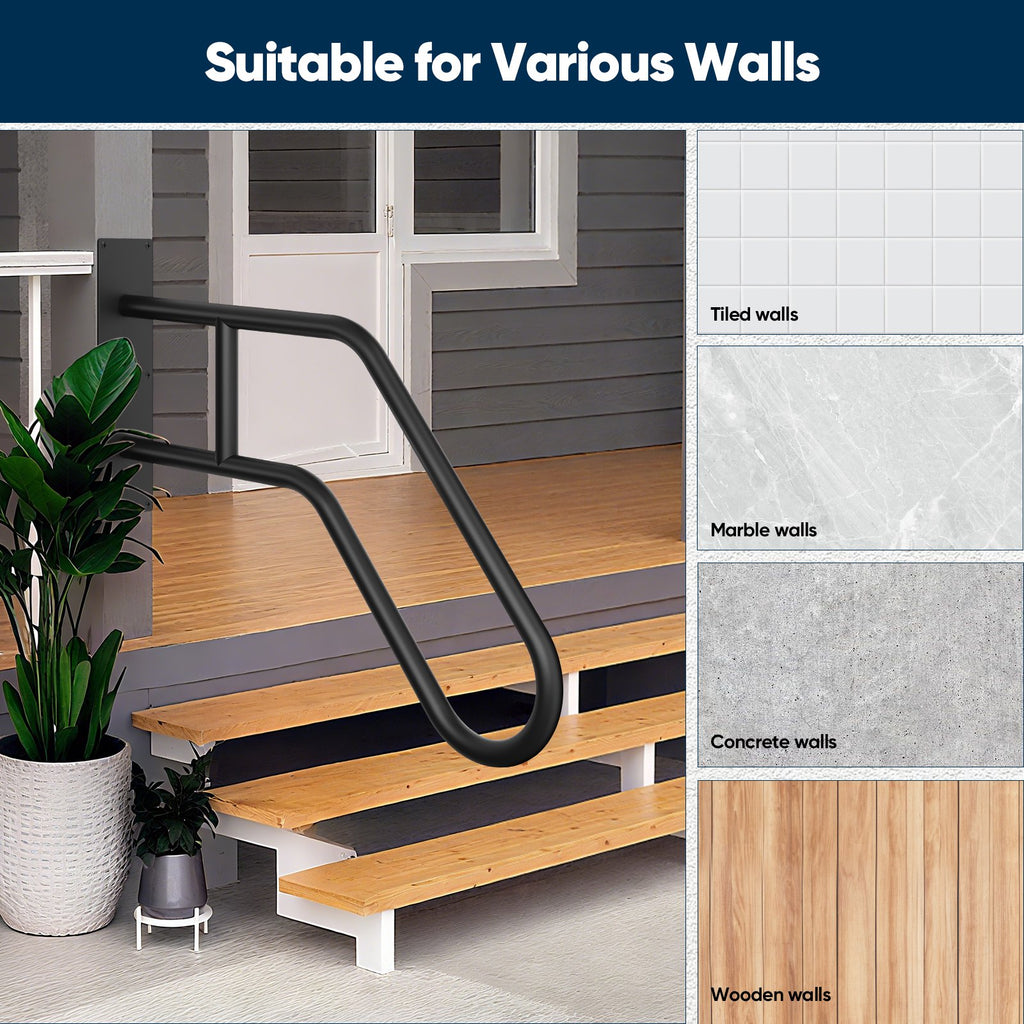 Doulami Wall Mount Handrail for Outdoor Steps, 24.8" U-Shaped Welded Stair Grab Bar with Hardware Kit, Waterproof Rustproof for Porch Garage Bathroom Seniors Safety