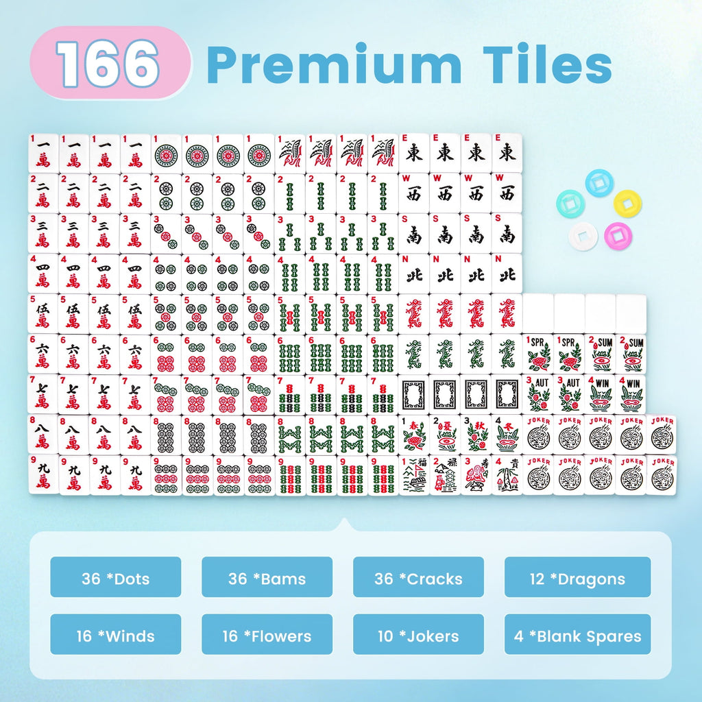 Doulami American Mahjong Set 166 0.8 inches White Tiles, Western MahJongg Set With 100 Chips&3 Large Dice, Portable Travel Mahjongg Set
