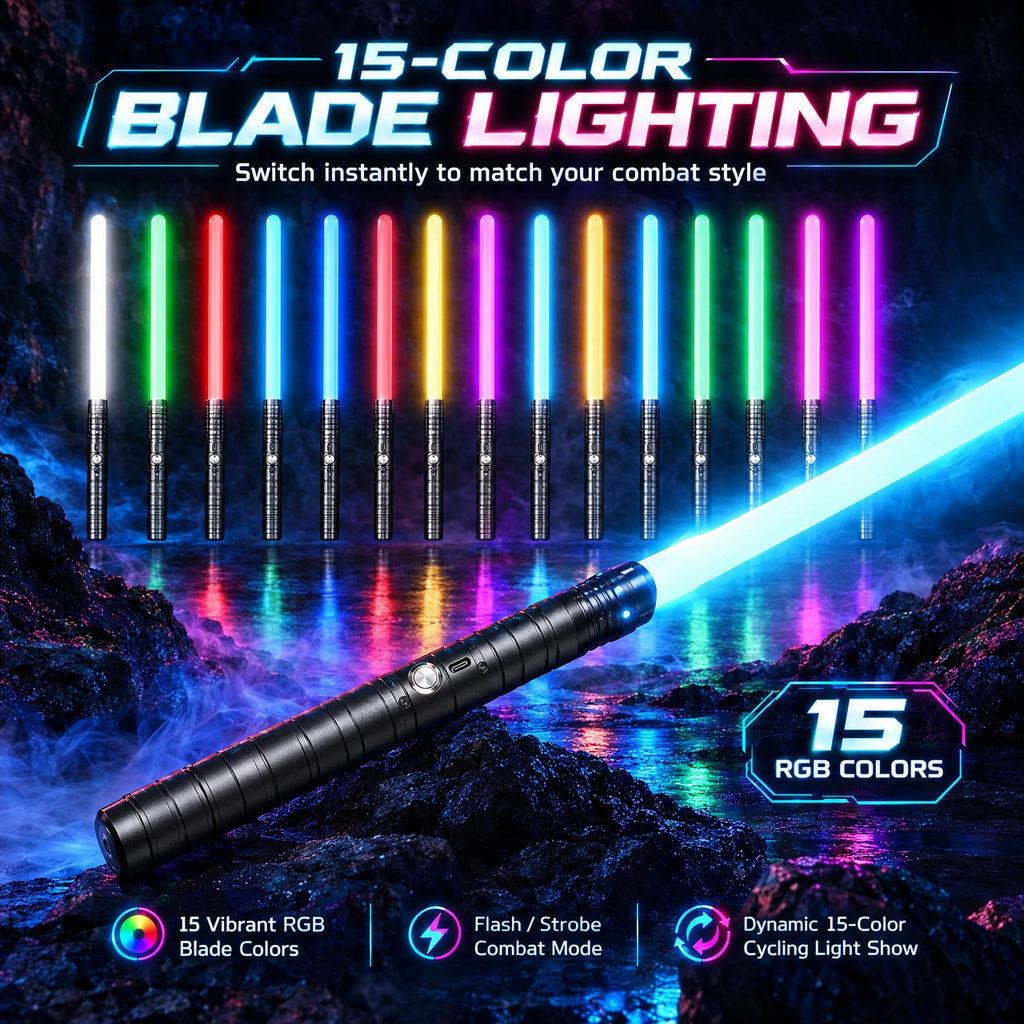 Doulami LED Light Sword, 15-Color Rechargeable with Sound & Clash Effects, Metal Hilt USB Charging, 30.7" Cosplay Collectible