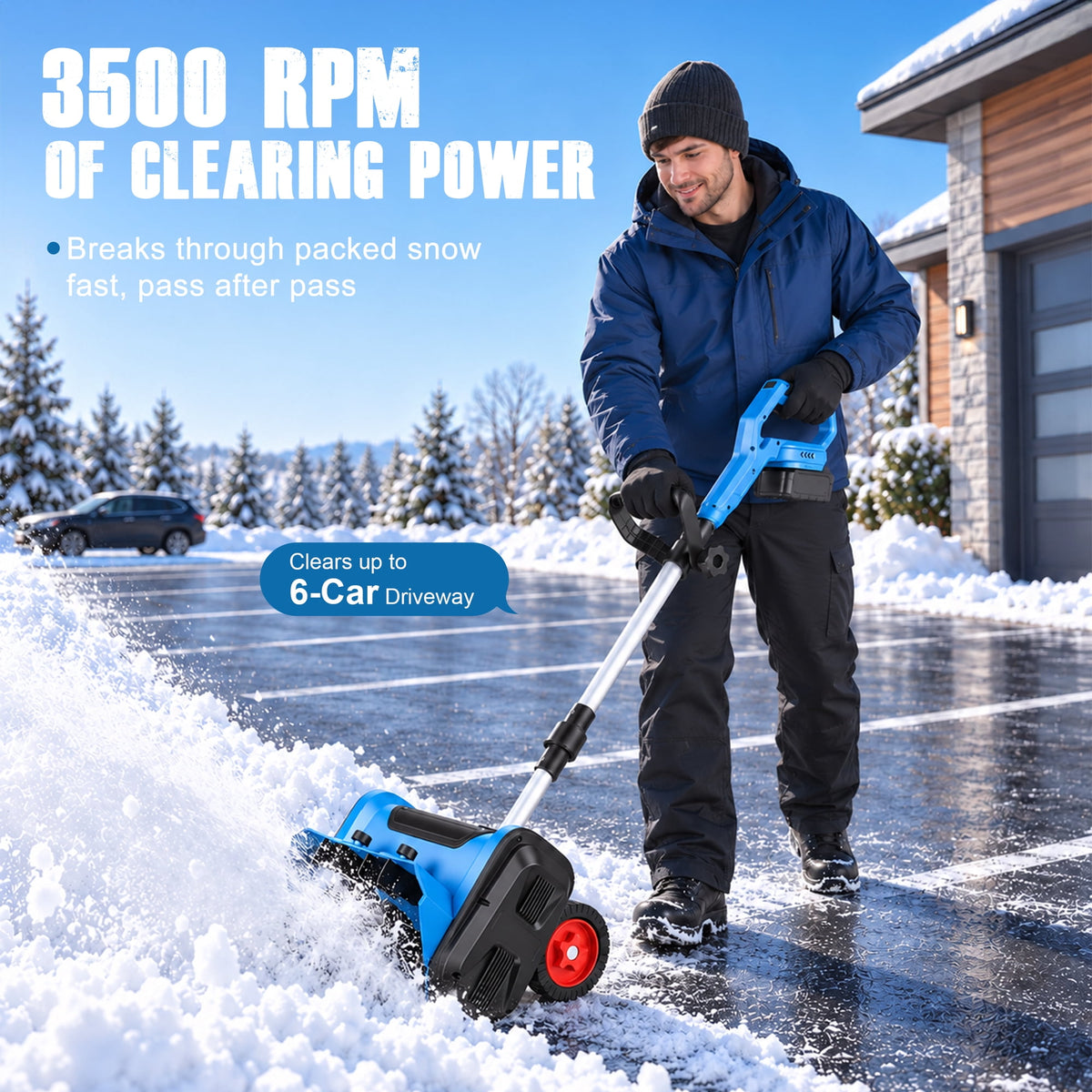 Doulami Electric Snow Shovel, 1600W Brushless Cordless Snow Blower with 2×4500mAh Batteries, 13" Width 26.2ft Throw, Power Display & Anti-Slip Wheels for Driveway Walkway